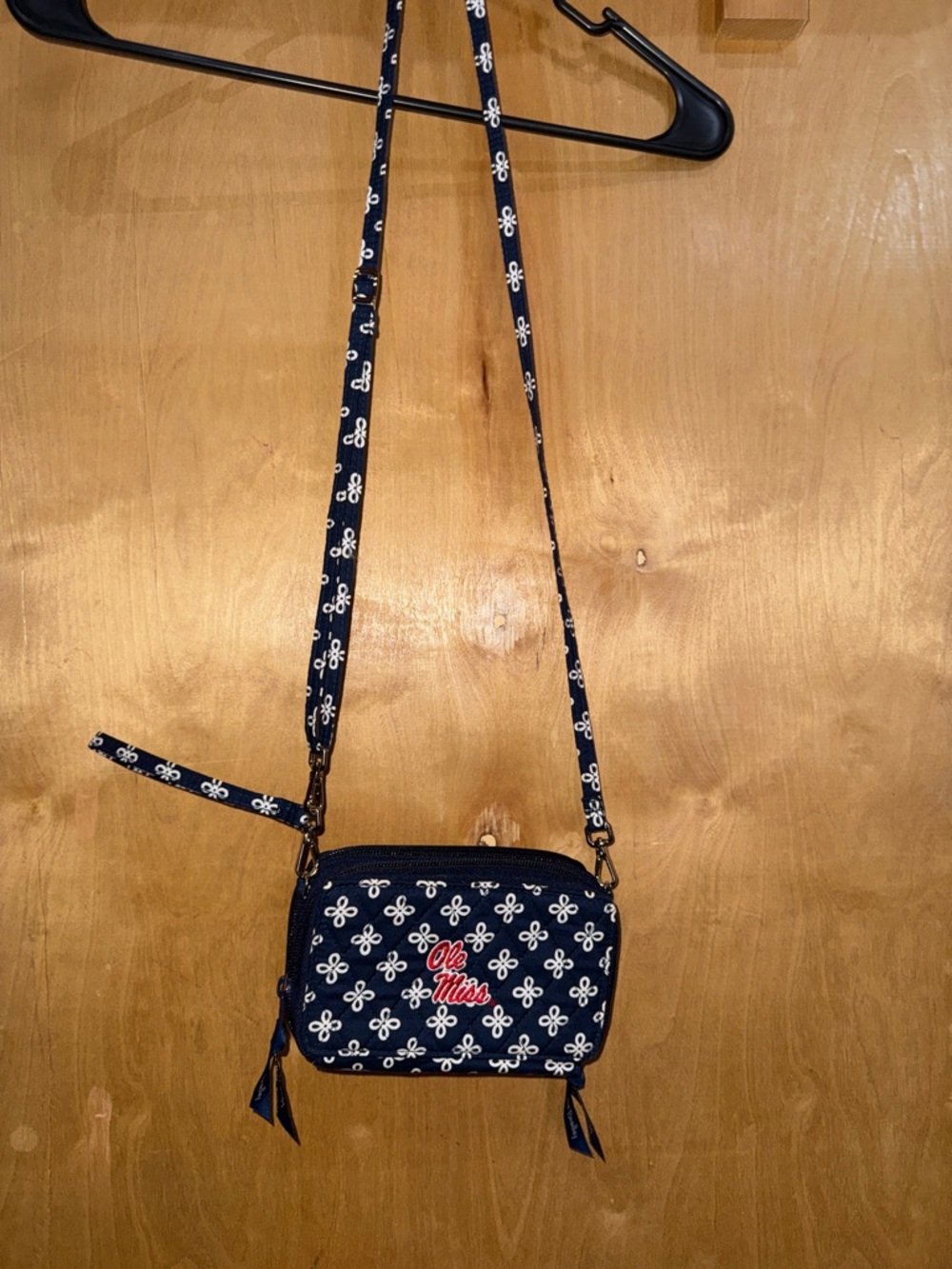 Vera Bradley Navy Crossbody with White Floral Trim and Red Accent